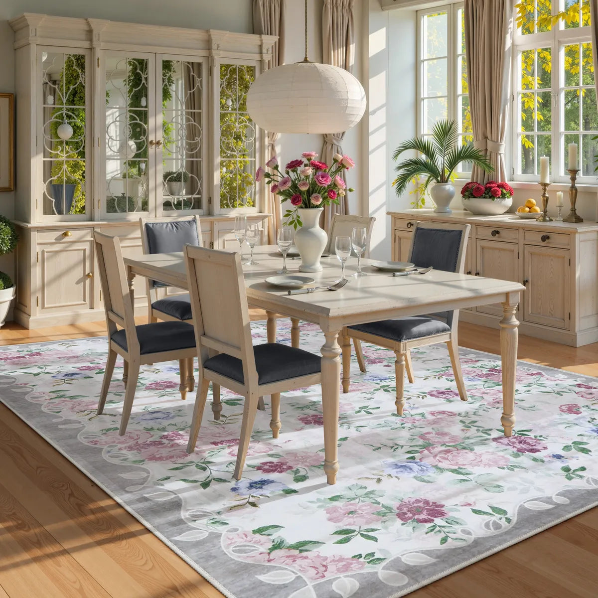 Nina Washable Romantic Vintage Floral Rose Garden Purple Rug Area Rugs Lahome