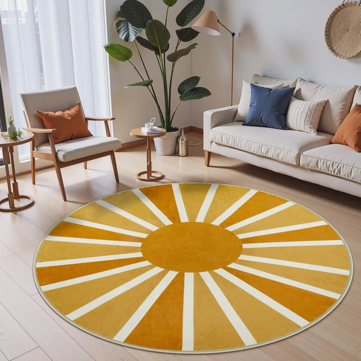 Elora Washable Boho Rainbow Sunshine Orange Round Rug Area Rugs Lahome 7' Round