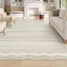 Estelle Washable Modern Abstract Bordered Scalloped Beige Rug Irregular Rugs Lahome 8' x 10'