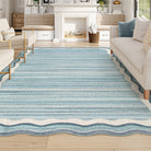 Estelle Washable Modern Abstract Bordered Scalloped Blue Rug Irregular Rugs Lahome