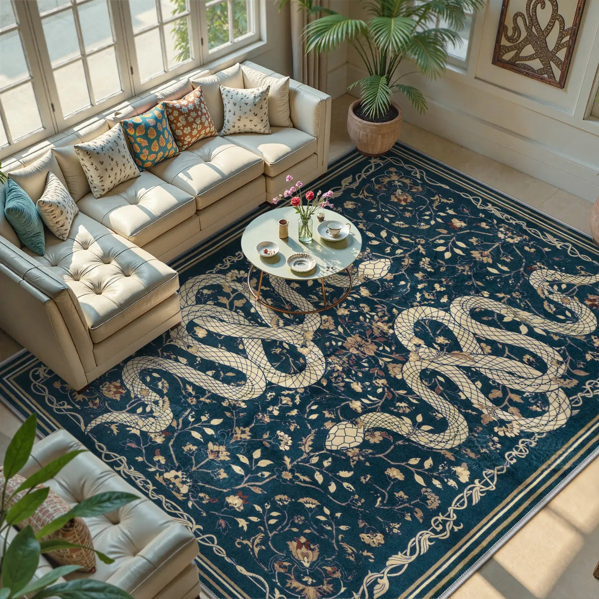 Serpente Washable Mystical Snake Blue Rug Area Rugs Lahome