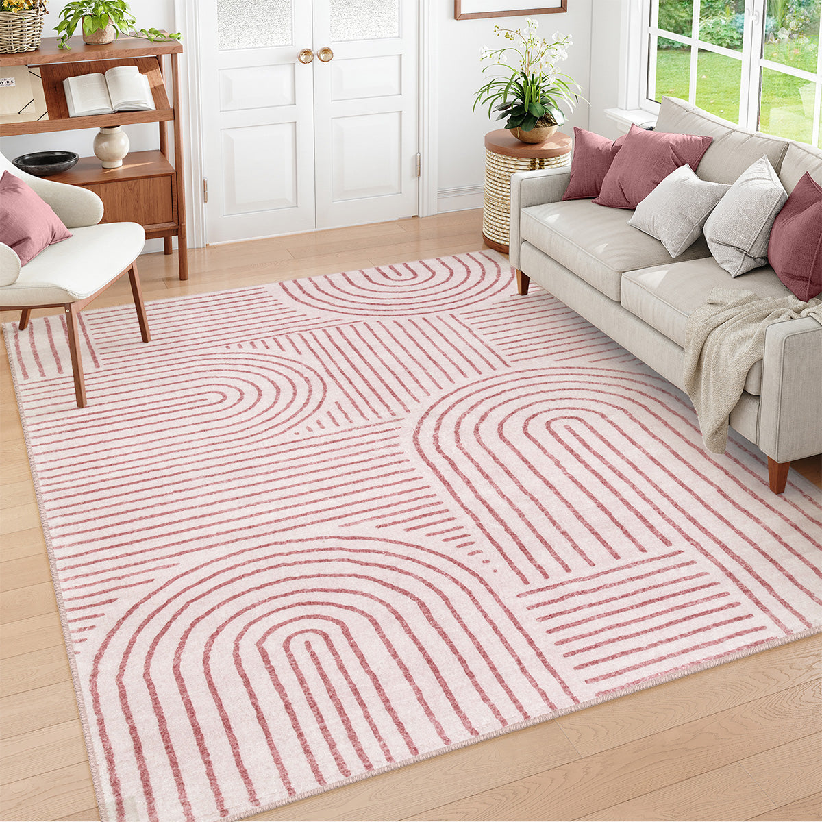 Darrell Washable Abstract Rainbow Stripe Pink/White Rug Clearance Rugs Lahome 8' x 10'