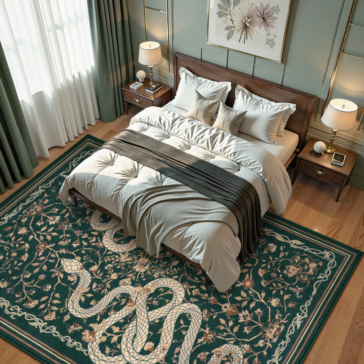 Serpente Washable Mystical Snake Green Rug Area Rugs Lahome