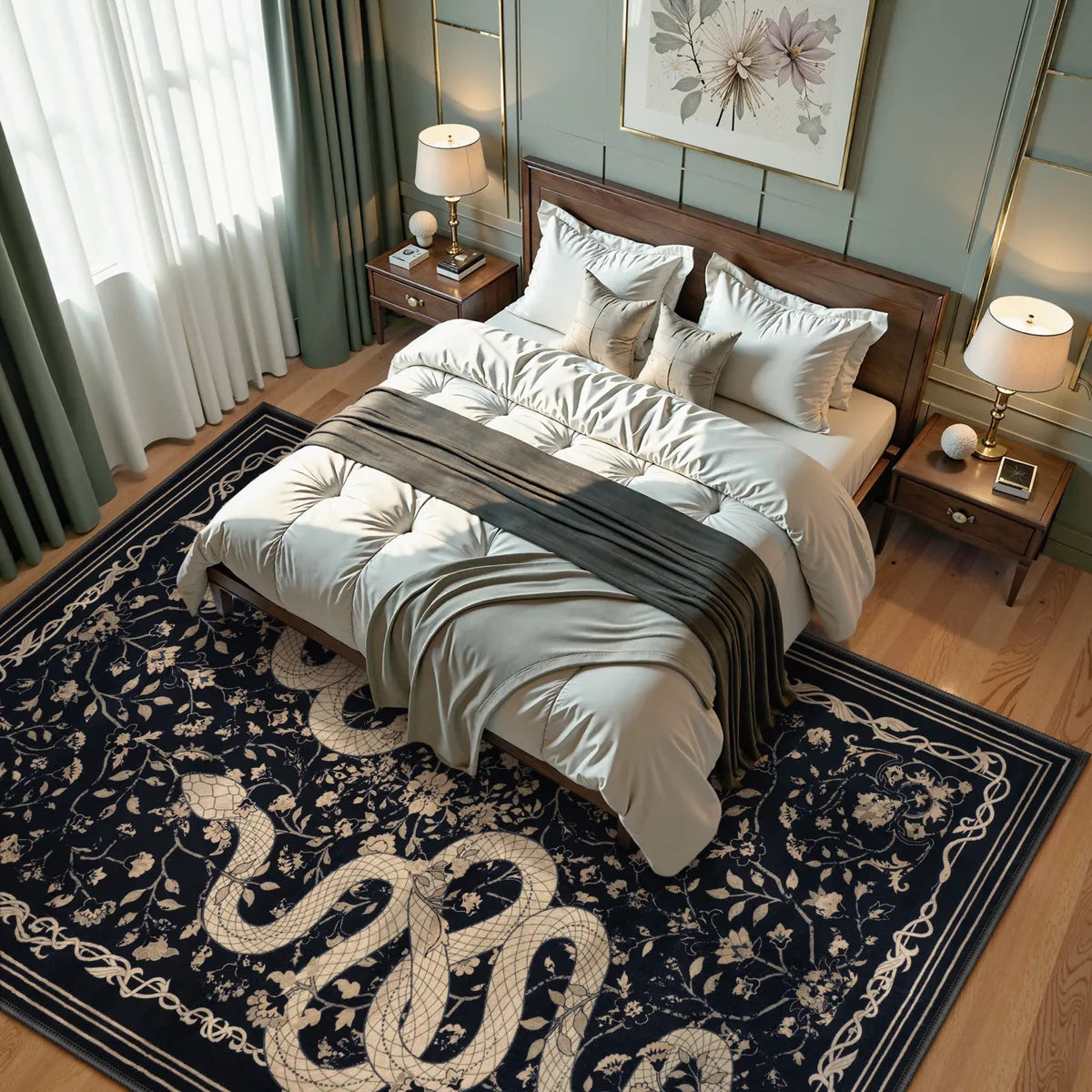 Serpente Washable Mystical Snake Black Rug Area Rugs Lahome