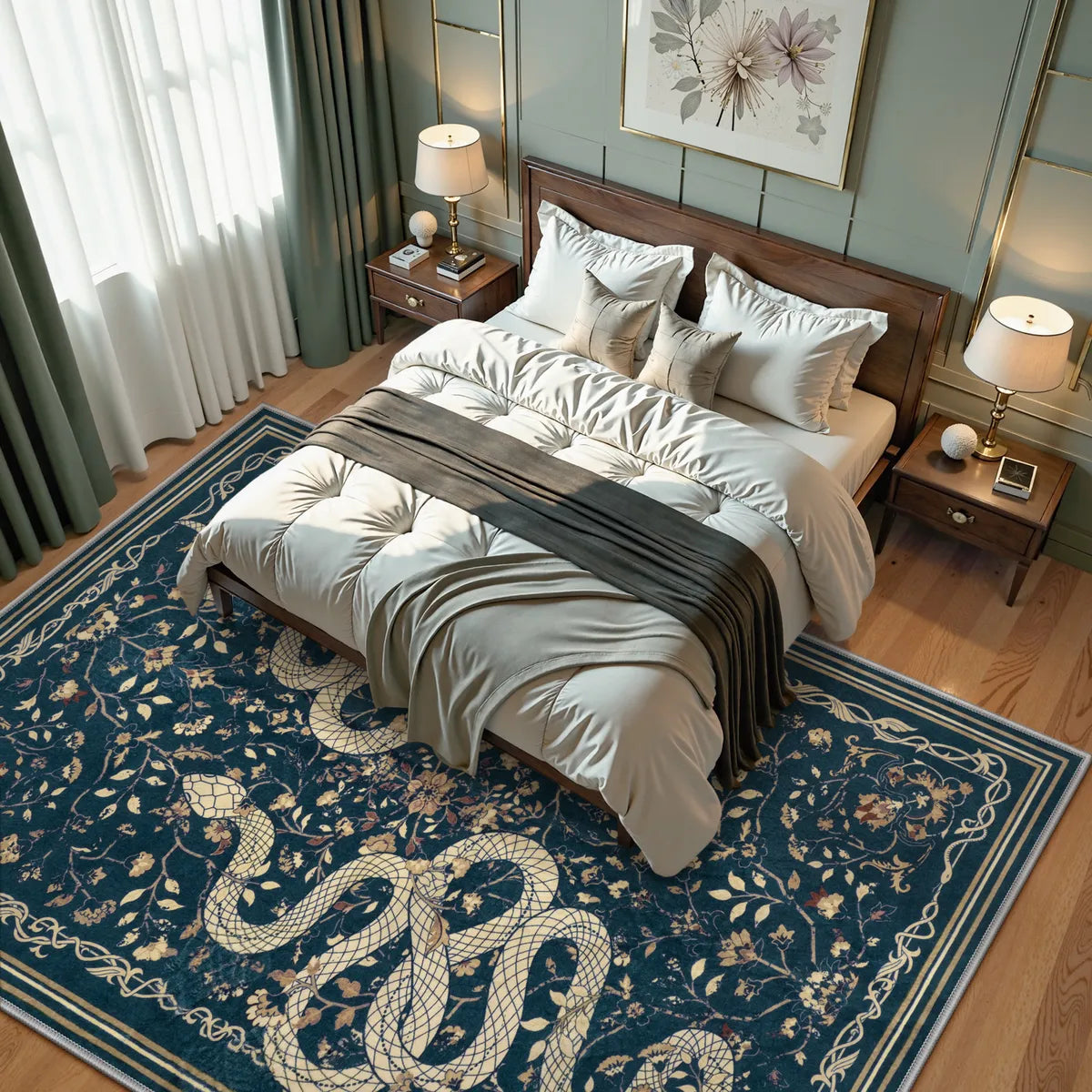 Serpente Washable Mystical Snake Blue Rug Area Rugs Lahome