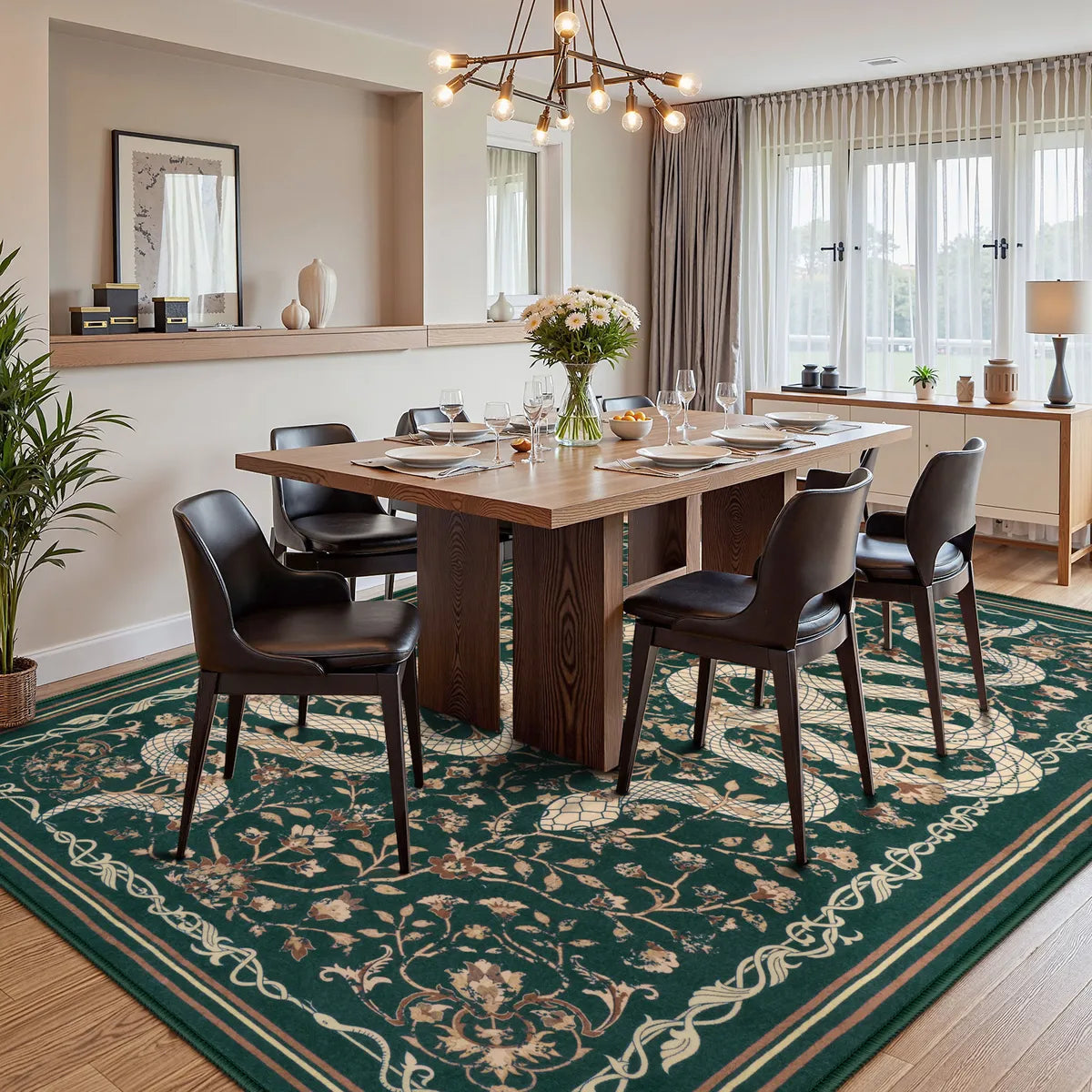 Serpente Washable Mystical Snake Green Rug Area Rugs Lahome