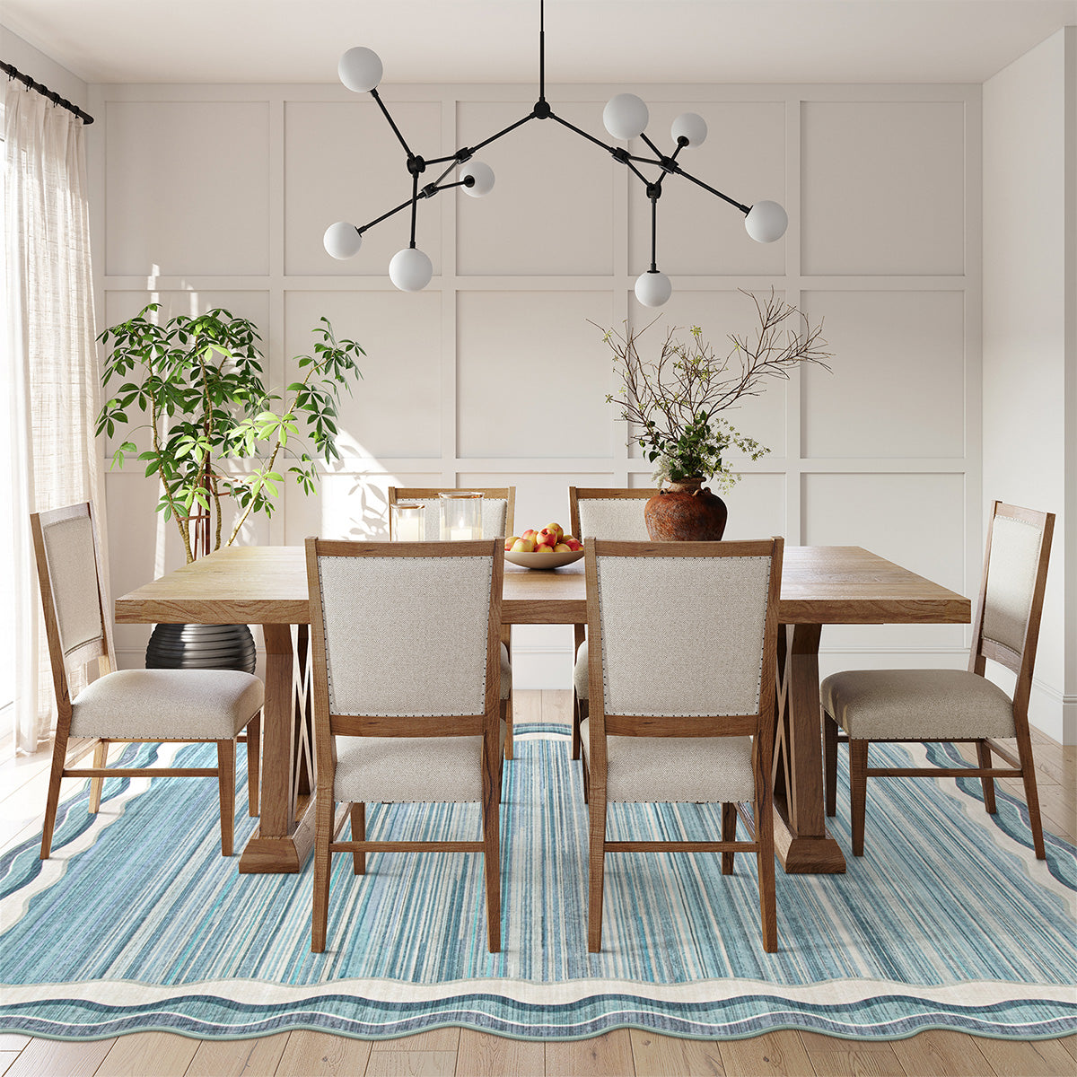 Estelle Washable Modern Abstract Bordered Scalloped Blue Rug Irregular Rugs Lahome