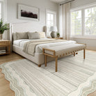 Estelle Washable Modern Abstract Bordered Scalloped Beige Rug Irregular Rugs Lahome