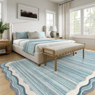 Estelle Washable Modern Abstract Bordered Scalloped Blue Rug Irregular Rugs Lahome 8' x 10'