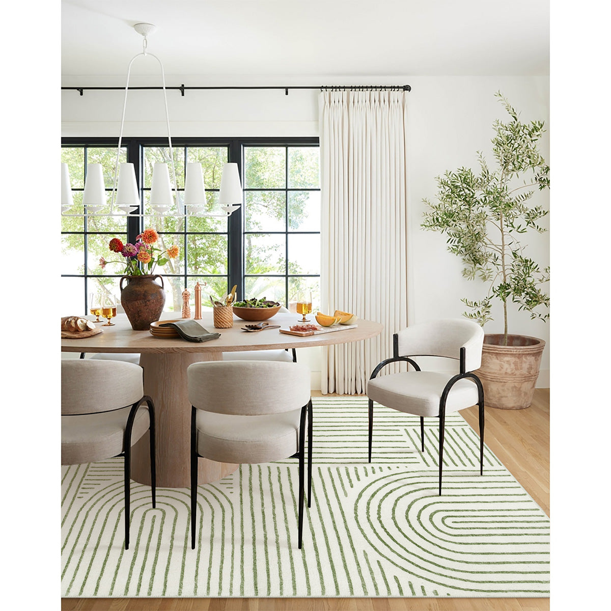 Darrell Washable Abstract Rainbow Stripe Green/White Rug Area Rugs Lahome