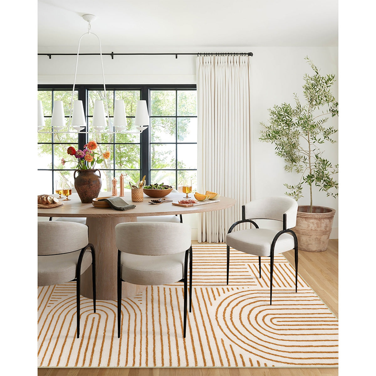Darrell Washable Abstract Rainbow Stripe Orange/White Rug Area Rugs Lahome