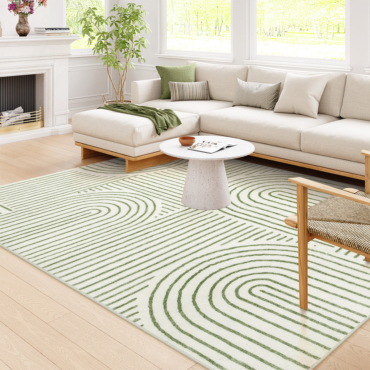 Darrell Washable Abstract Rainbow Stripe Green/White Rug Area Rugs Lahome 8' x 10'