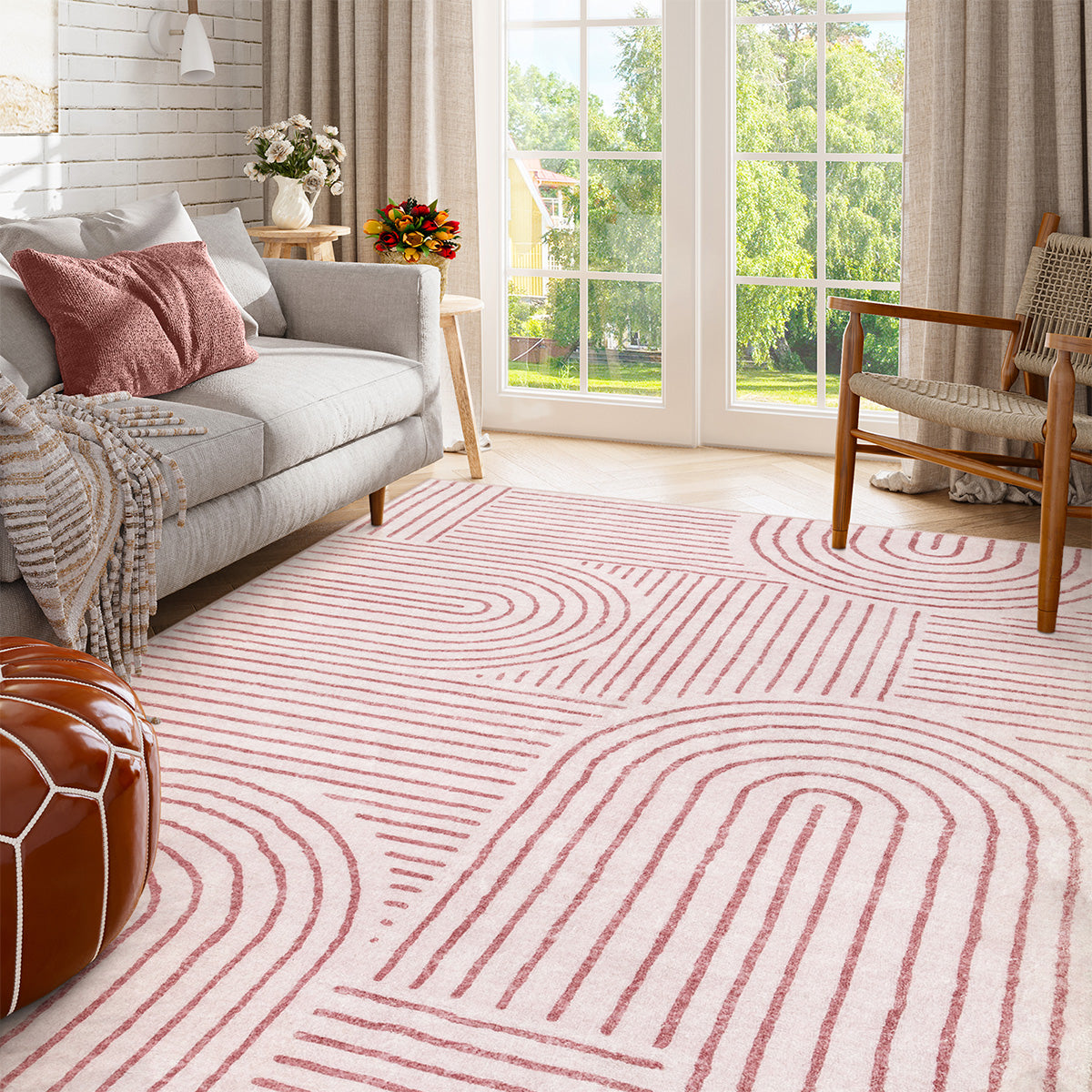 Darrell Washable Abstract Rainbow Stripe Pink/White Rug Clearance Rugs Lahome