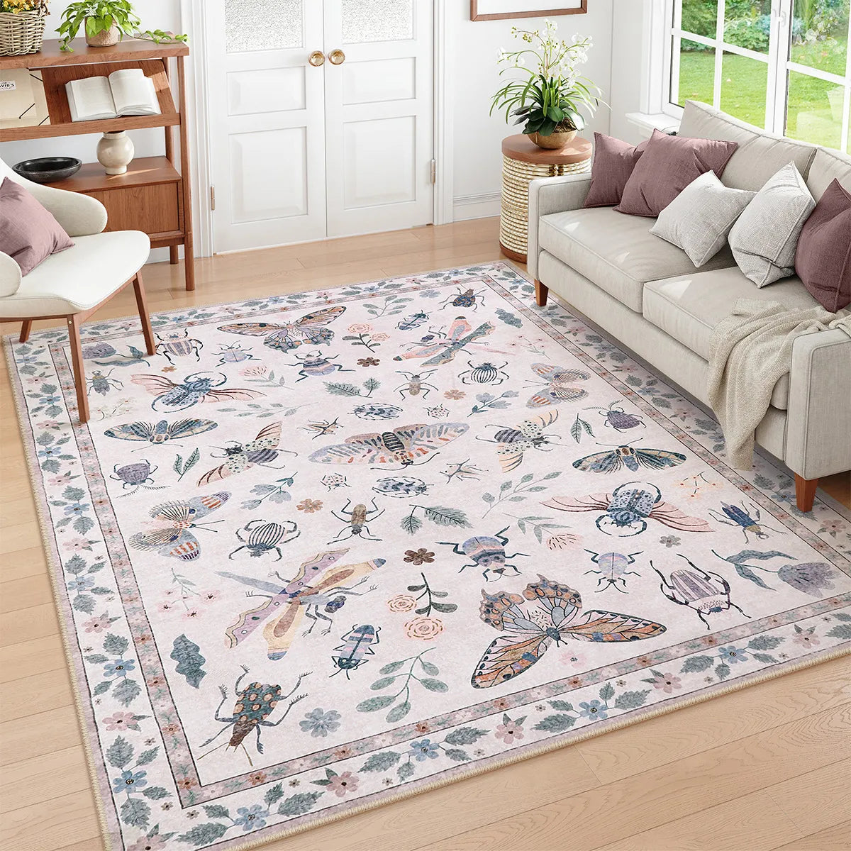 Vionnet Washable Modern Parisian Insect Light Pink Rug Area Rugs Lahome 8' x 10'