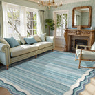 Estelle Washable Modern Abstract Bordered Scalloped Blue Rug Irregular Rugs Lahome
