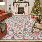 Glace Christmas Washable Tree and Reindeer Pink/Beige Rug Area Rugs Lahome 8' x 10'