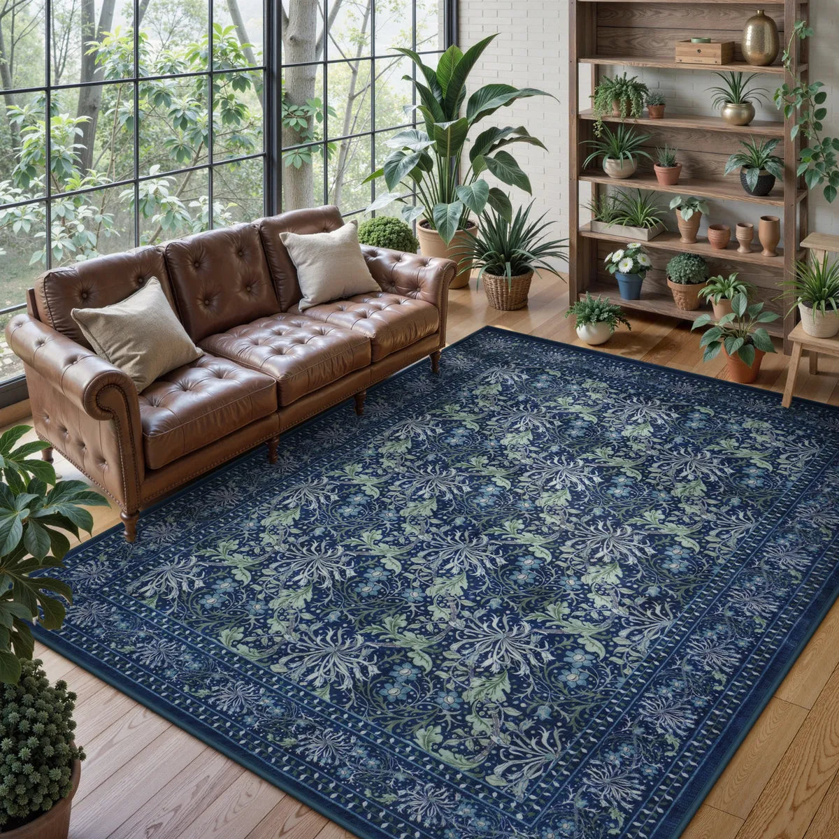 Arbore Washable Boho Vintage Floral Blue Rug Area Rugs Lahome