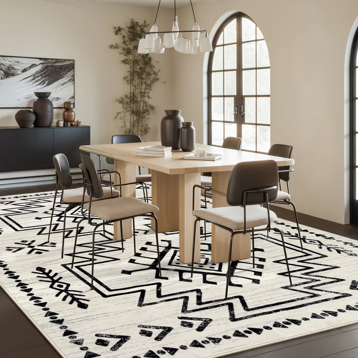 Vivienne Washable Aztec Moroccan Distressed Beige Rug Area Rugs Lahome