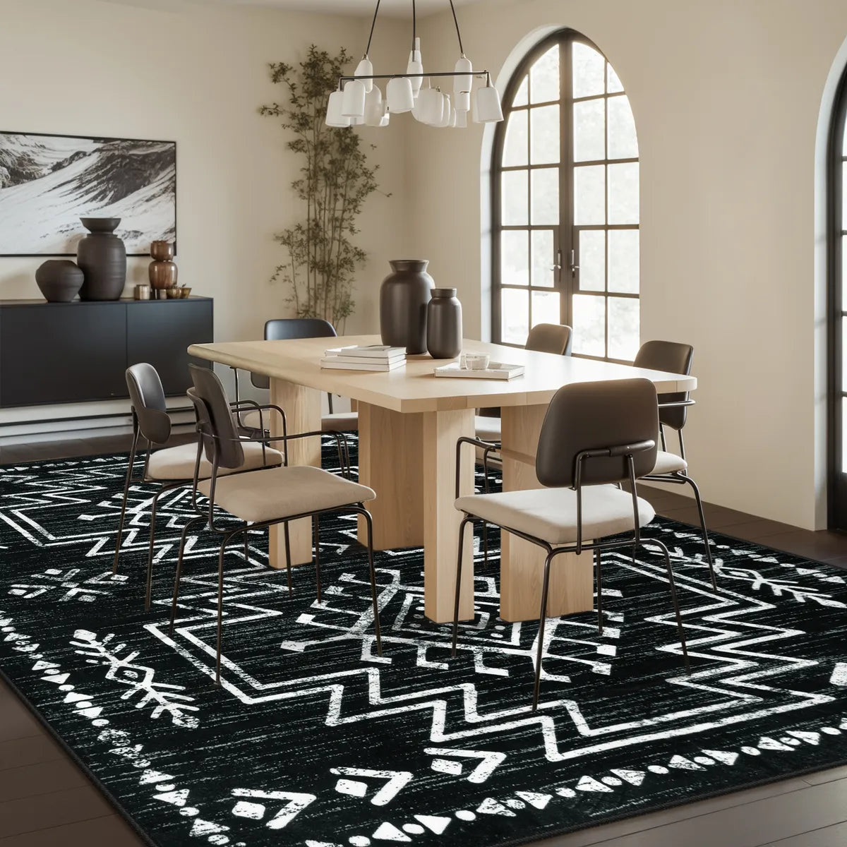 Vivienne Washable Aztec Moroccan Distressed Black Rug Area Rugs Lahome