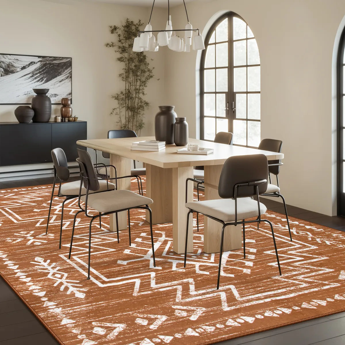Vivienne Washable Aztec Moroccan Distressed Orange Rug Area Rugs Lahome