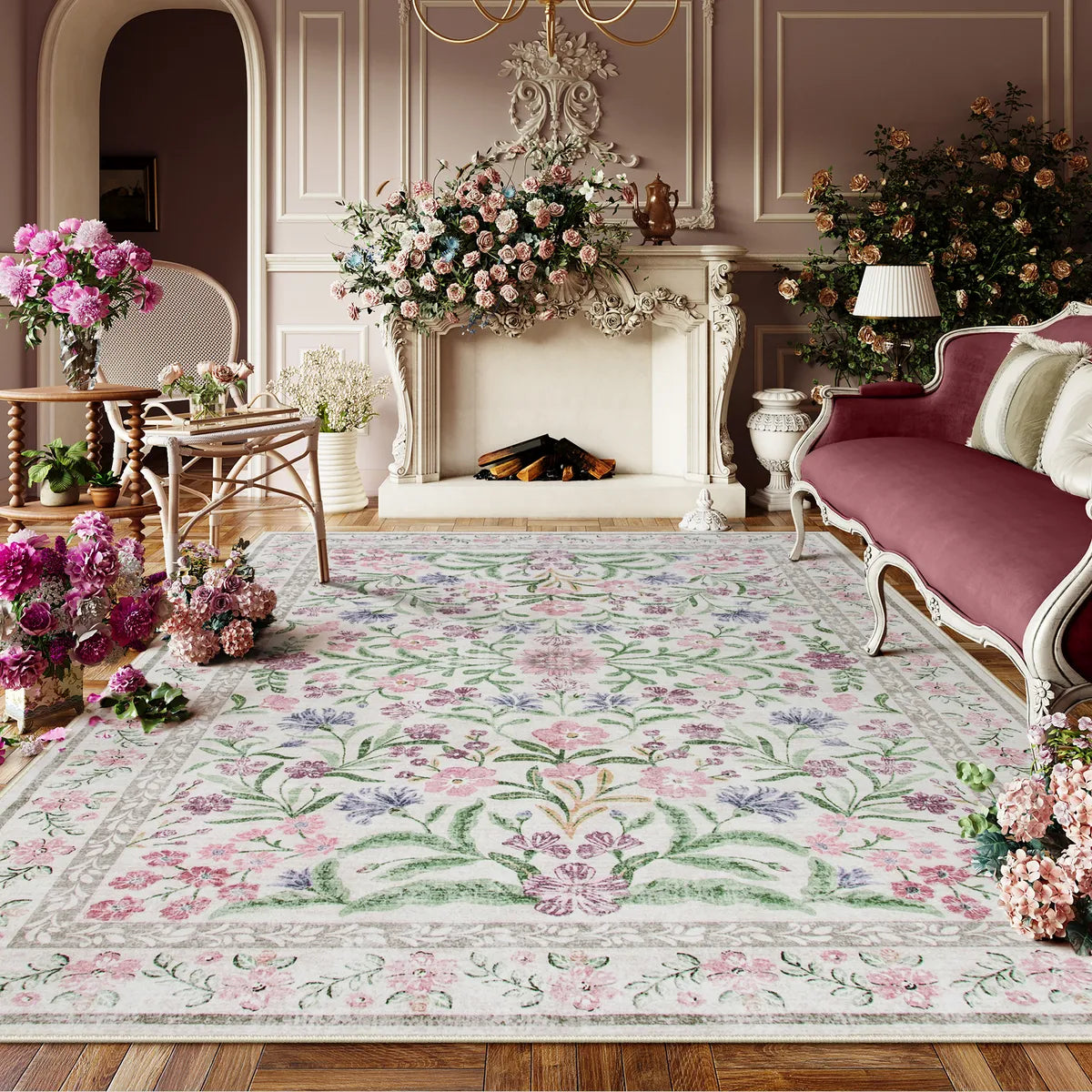 Sylvie Washable Boho Modern Parisian Garden Floral Purple Rug Area Rugs Lahome 8' x 10'