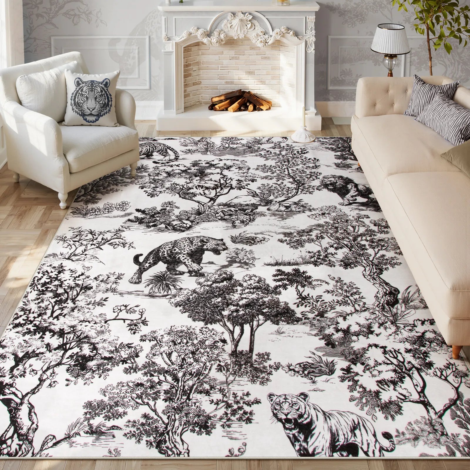 Brume Washable Vintage Toile Tiger Grey Rug Area Rugs Lahome 8' x 10'