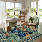 Leonie Washable Butterfly Floral Blossom Green Rug Area Rugs Lahome