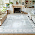 Cachet Washable Boho Oushak Floral Light Blue Rug Rugs Lahome 8' x 10'