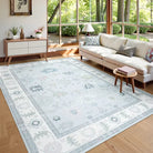 Cachet Washable Boho Oushak Floral Light Blue Rug Rugs Lahome