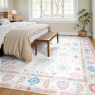 Cachet Washable Boho Oushak Floral Pink Rug Rugs Lahome