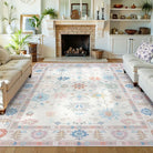 Cachet Washable Boho Oushak Floral Pink Rug Rugs Lahome 8' x 10'