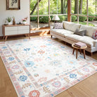 Cachet Washable Boho Oushak Floral Pink Rug Rugs Lahome