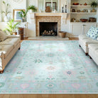 Cachet Washable Boho Oushak Floral Teal Rug Rugs Lahome 8' x 10'