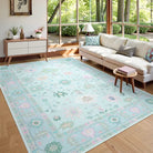 Cachet Washable Boho Oushak Floral Teal Rug Rugs Lahome