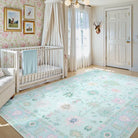 Cachet Washable Boho Oushak Floral Teal Rug Rugs Lahome
