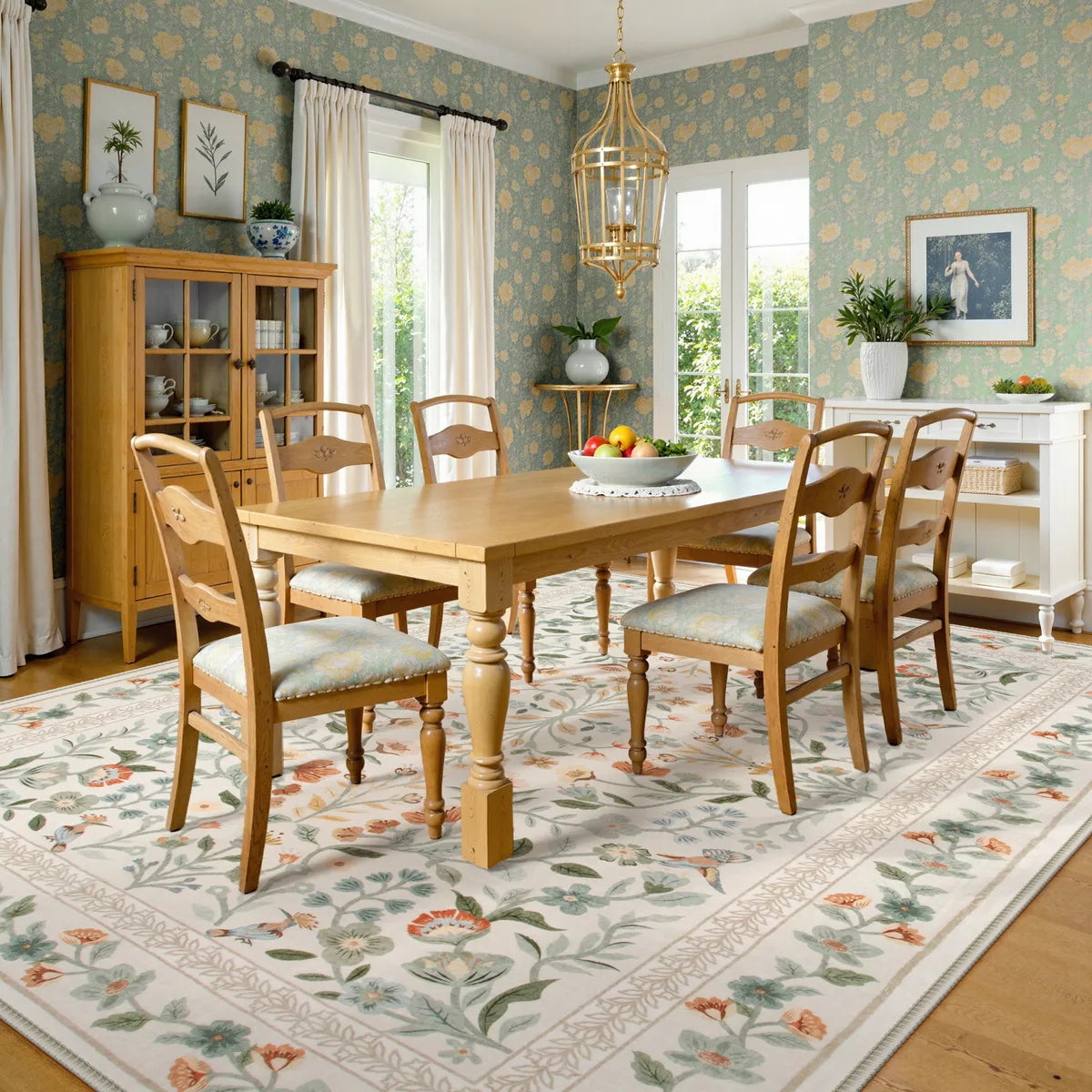 Celeste Washable Vintage Floral Beige Area Rug Area Rugs Lahome