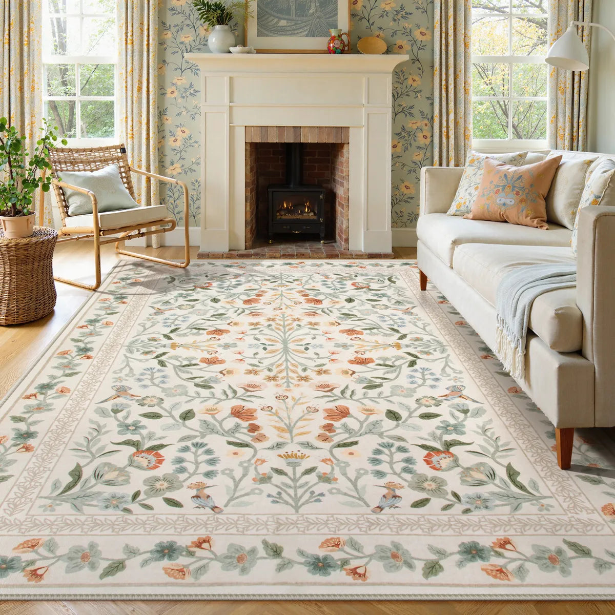 Celeste Washable Vintage Floral Beige Area Rug Area Rugs Lahome 8' x 10'