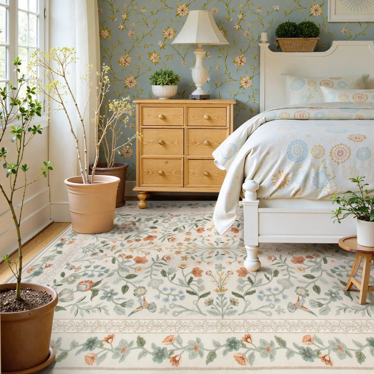 Celeste Washable Vintage Floral Beige Area Rug Area Rugs Lahome