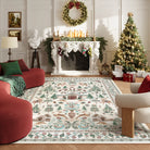Kylian Christmas Washable Winter Snow House Beige Rug Area Rugs Lahome 8' x 10'