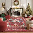 Christmas Washable Winter Snow House Red 5x7 Rug Clearance Rugs Lahome