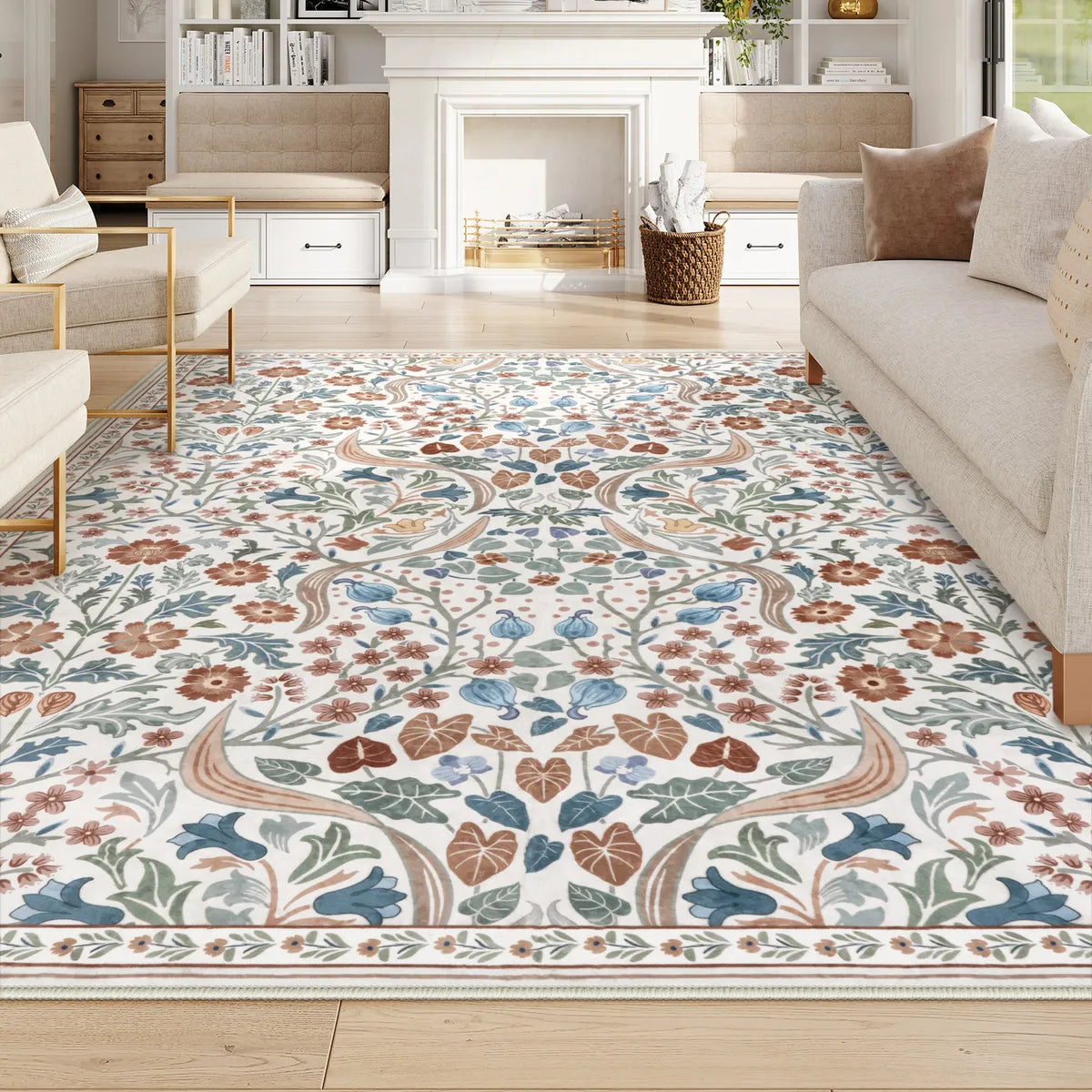 Claude Washable Maximalism Vibrant Blossom Floral Beige Rug Area Rugs Lahome 8' x 10'