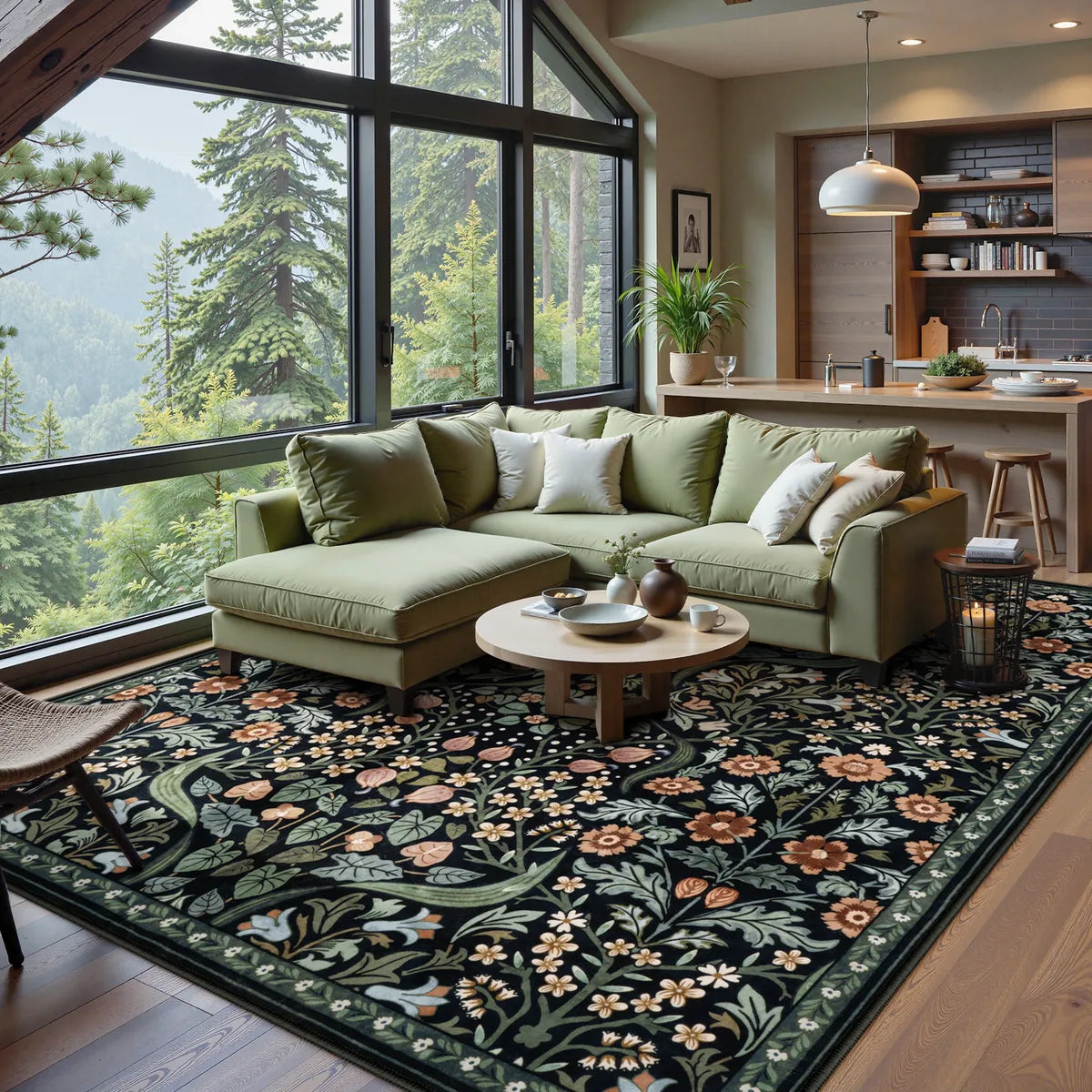 Claude Washable Maximalism Vibrant Blossom Floral Black Rug Area Rugs Lahome