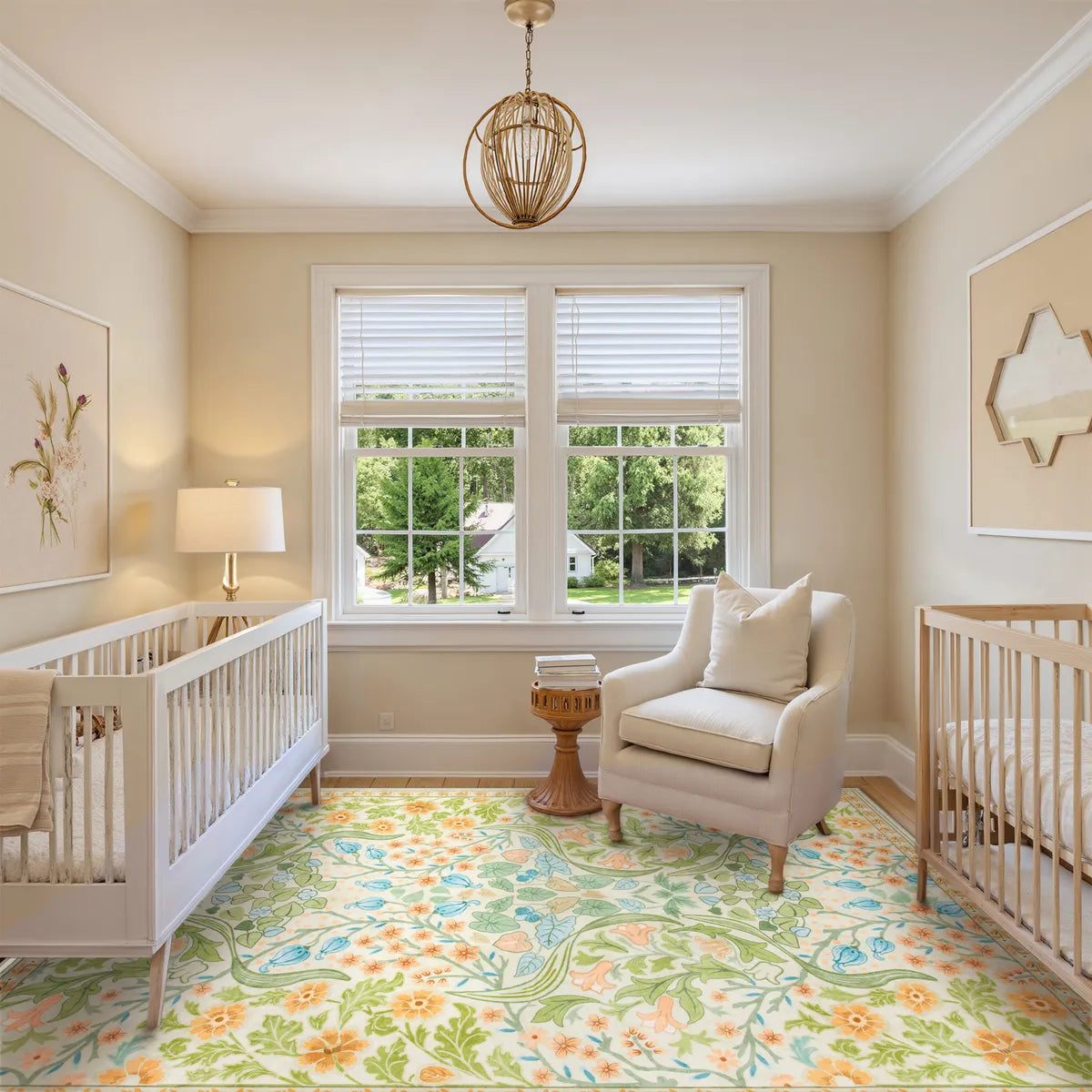 Claude Washable Maximalism Vibrant Floral Light Green Rug Area Rugs Lahome