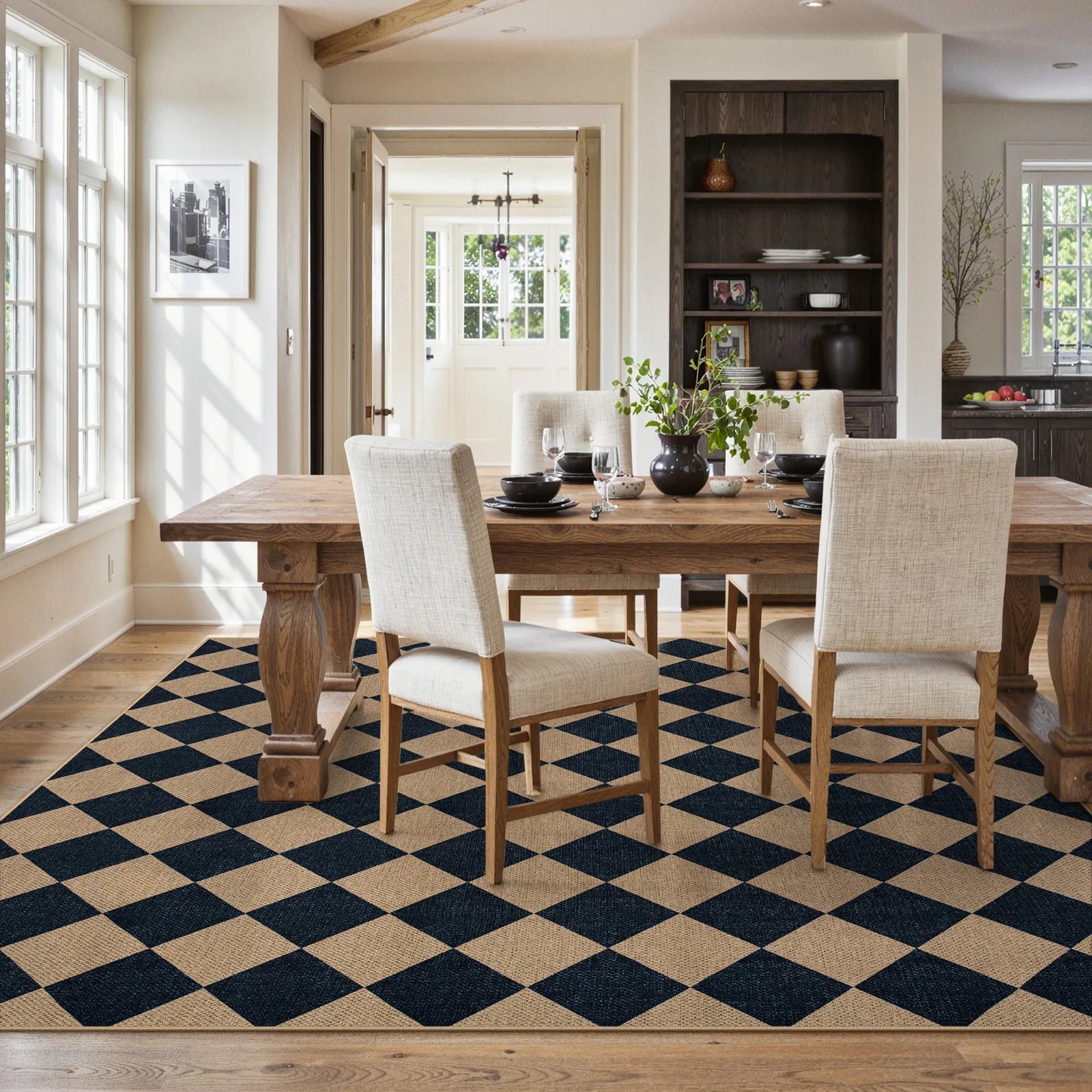 Coline Washable Geometric Checkered Easy Jute Dark Brown Indoor/Outdoor Rug Easy Jute Area Rug Lahome