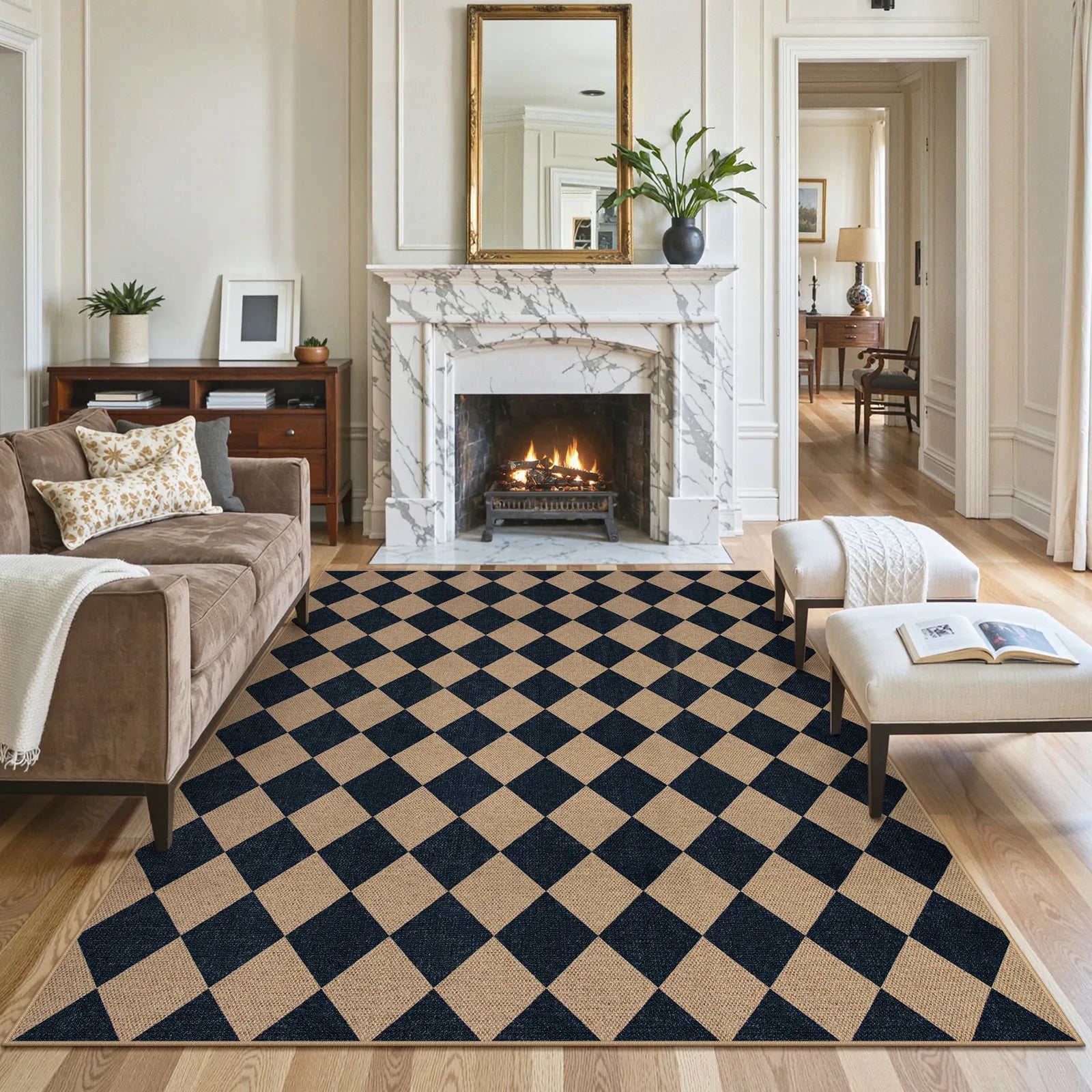 Coline Washable Geometric Checkered Easy Jute Dark Brown Indoor/Outdoor Rug Easy Jute Area Rug Lahome 8' x 10'