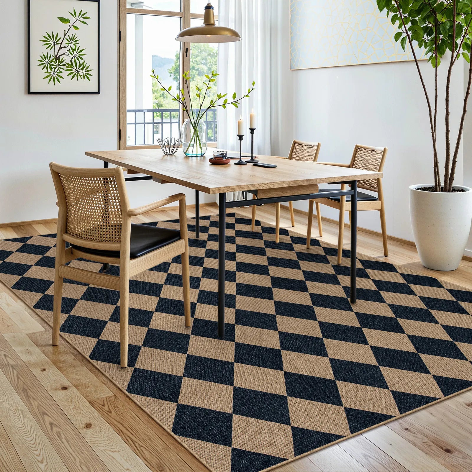 Coline Washable Geometric Checkered Easy Jute Dark Brown Indoor/Outdoor Rug Easy Jute Area Rug Lahome