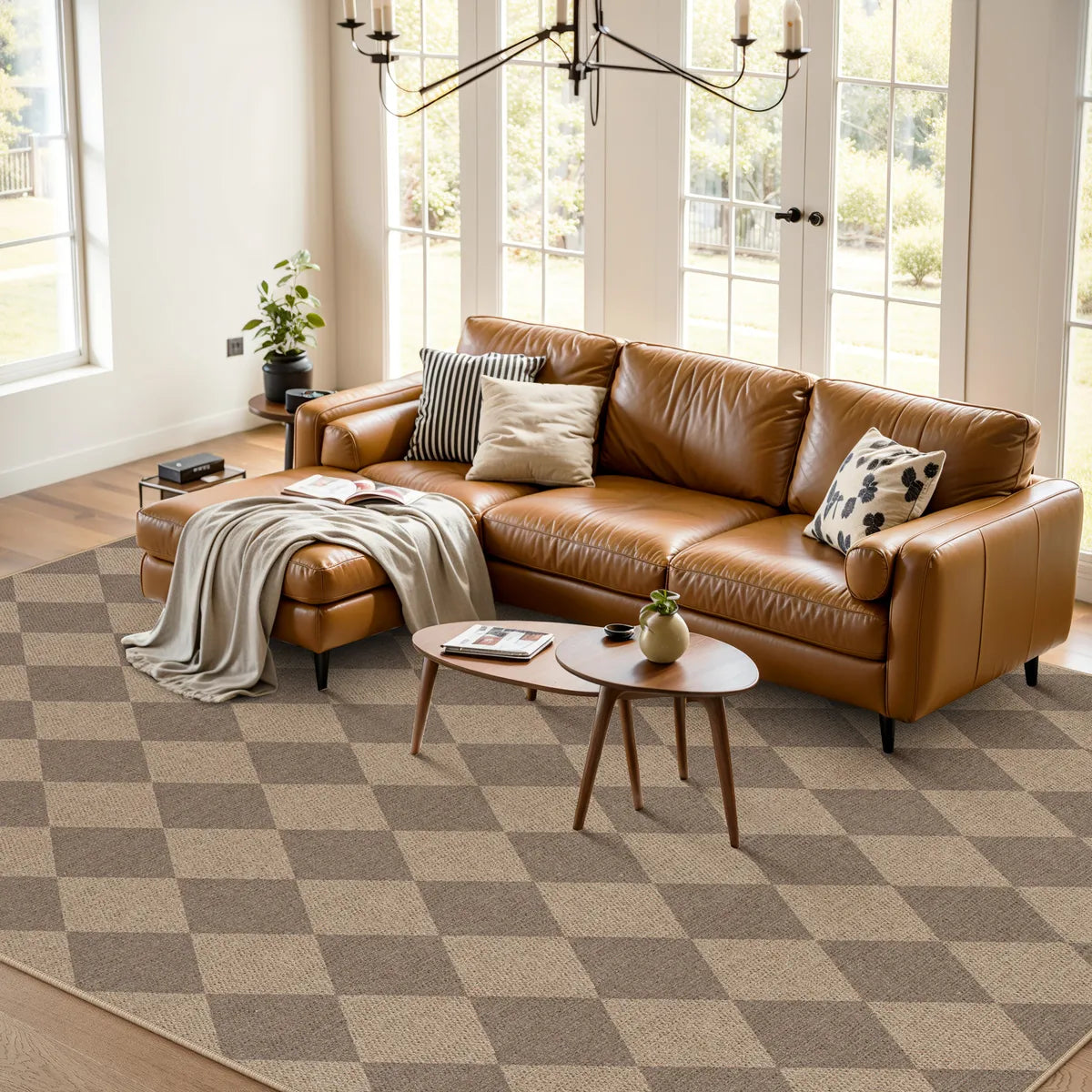 Coline Washable Geometric Checkered Easy Jute Khaki Indoor/Outdoor Rug Easy Jute Area Rug Lahome 8' x 10'