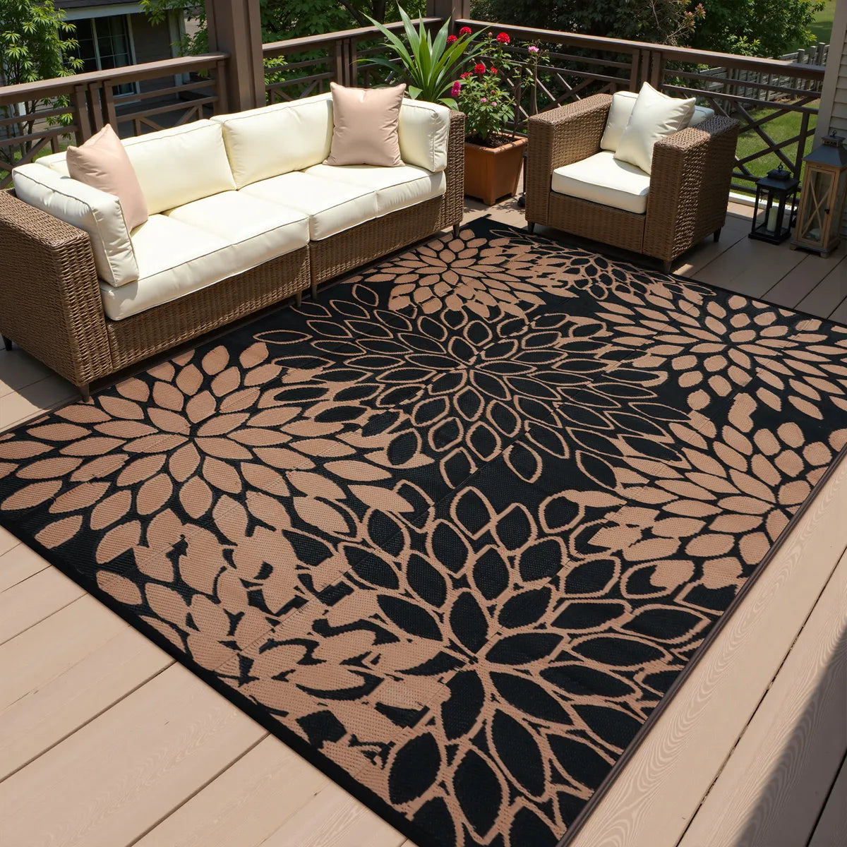 Dahlie Boho Floral Reversible Brown Outdoor Rug Outdoor Rugs Lahome 8' x 10'