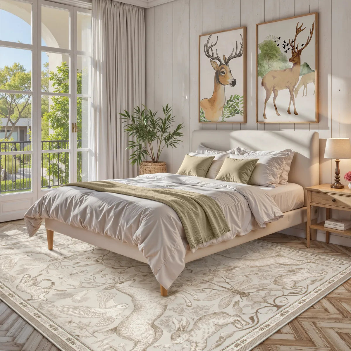 Dorval Washable Vintage Woodland Beige Rug Area Rugs Lahome