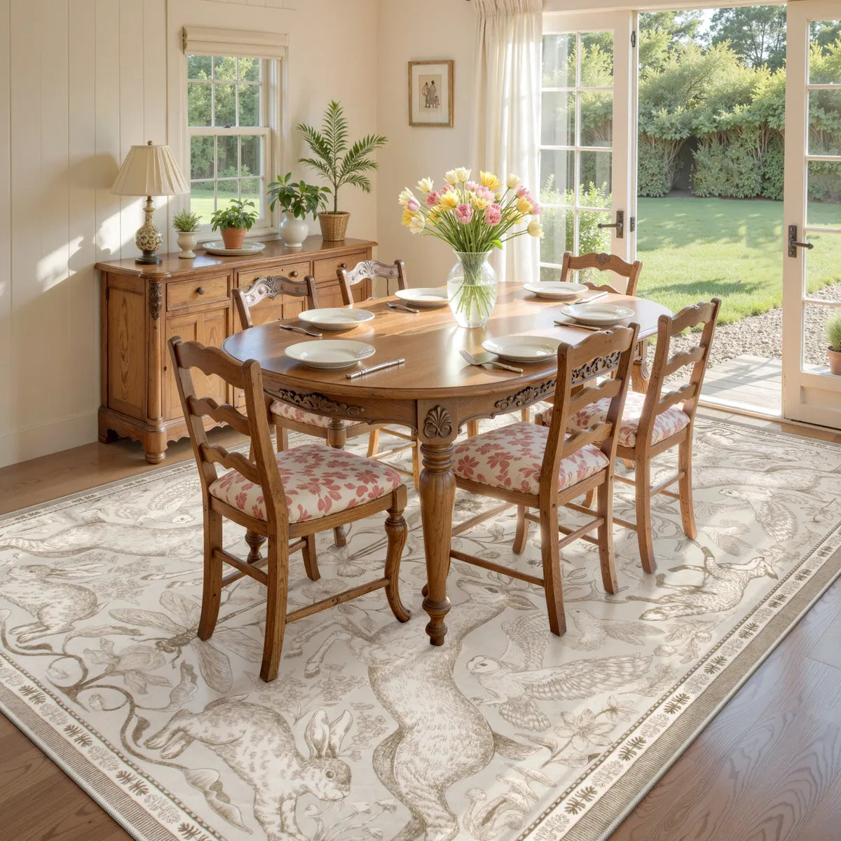 Dorval Washable Vintage Woodland Beige Rug Area Rugs Lahome